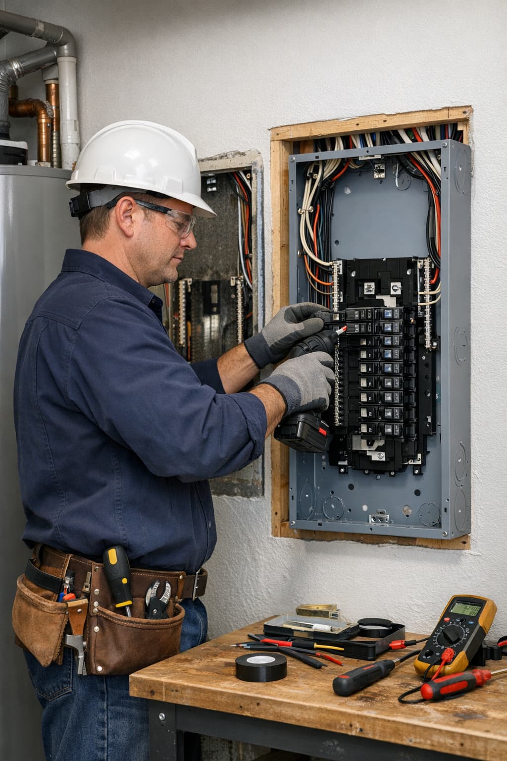 Electrician upgrading residential electrical panel in North Carolina home