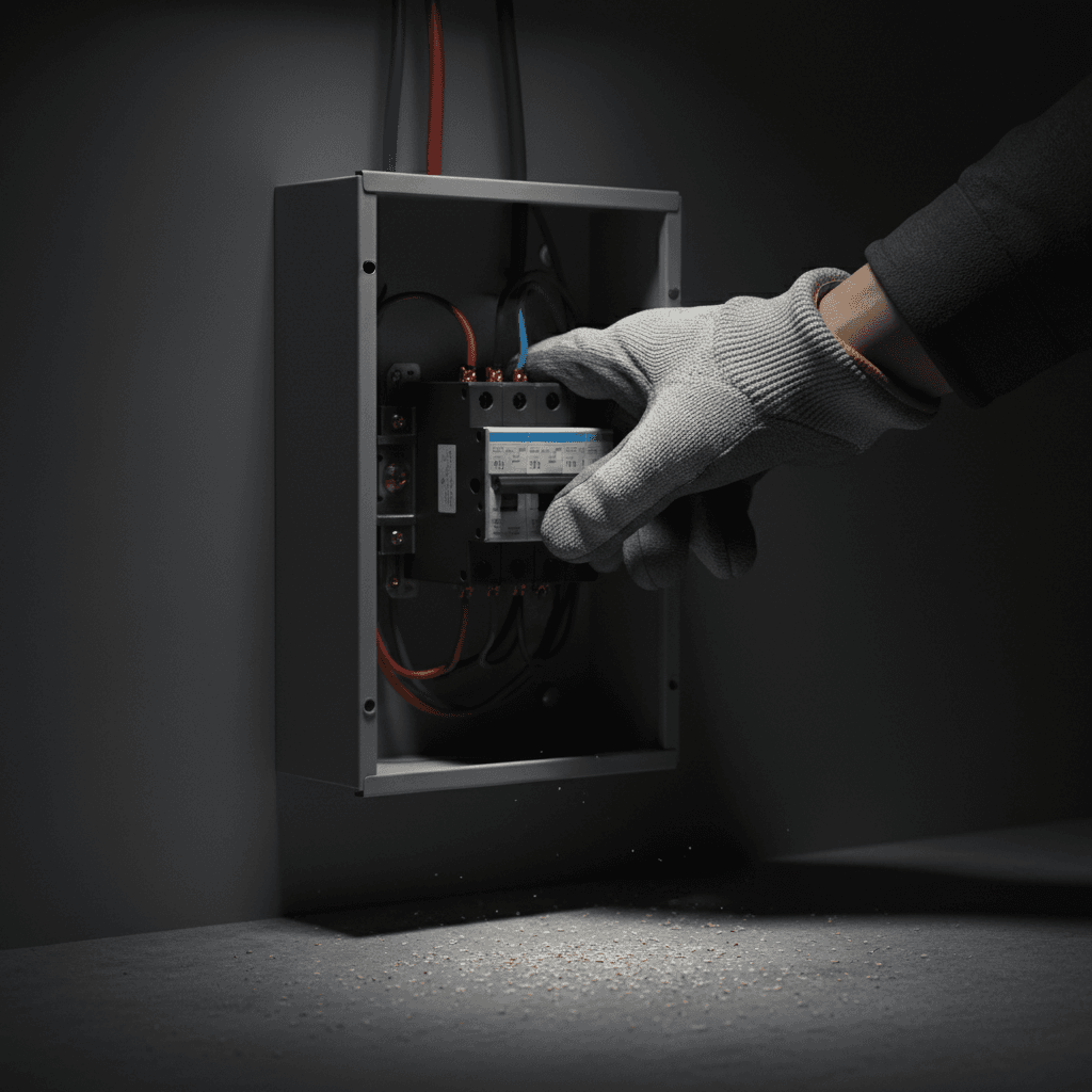 Electrician installing a circuit breaker in a residential panel