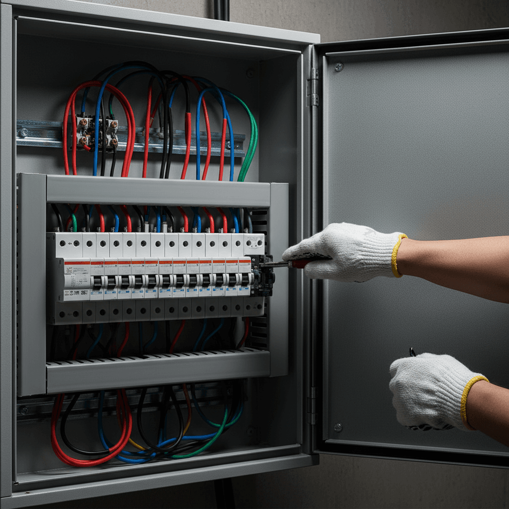 Electrician working on a residential electrical panel