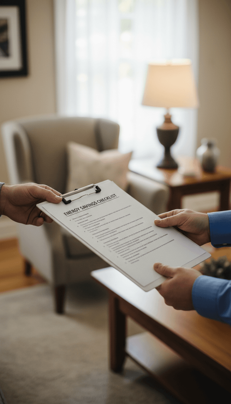 Homeowner reviewing energy savings details with a ClearVolt professional