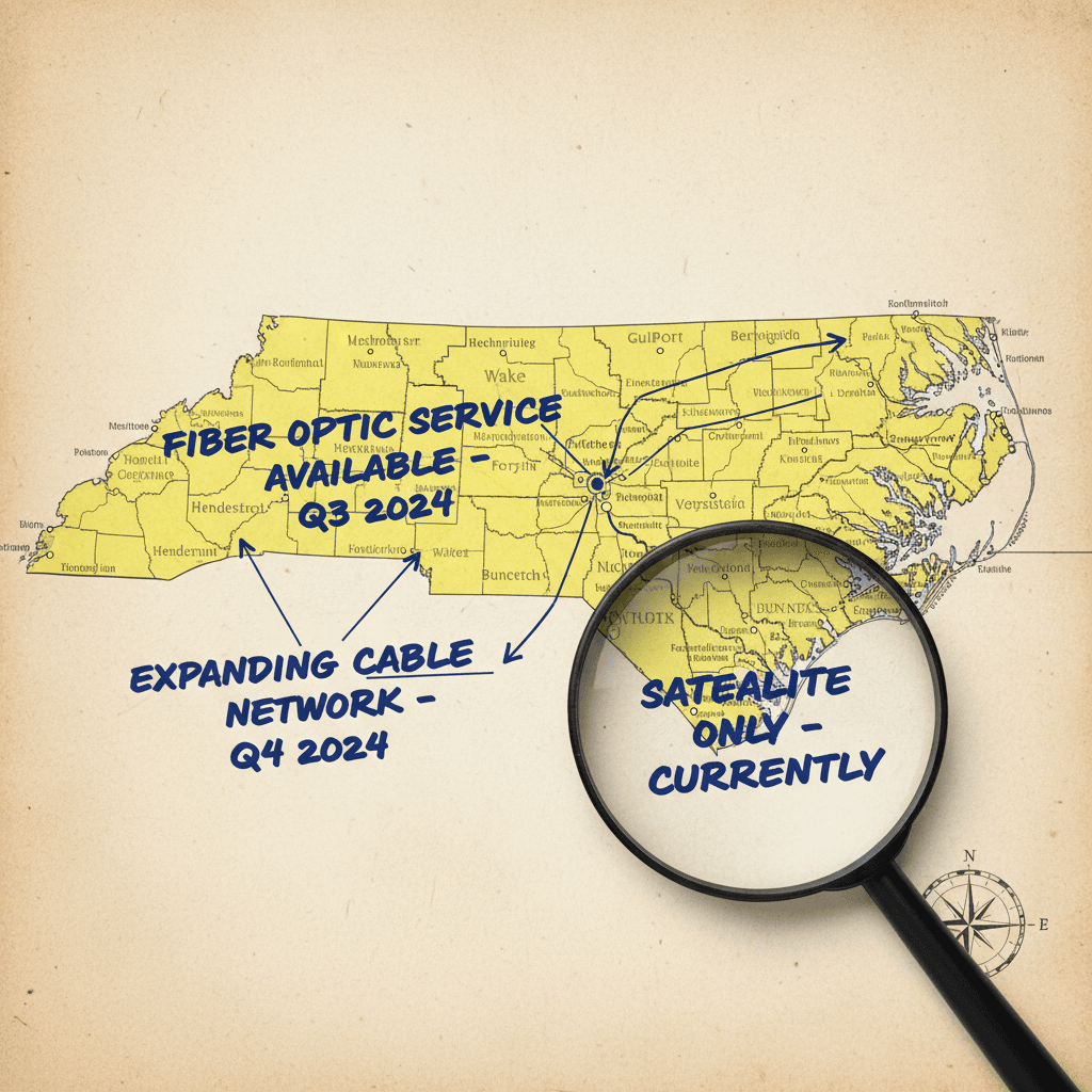 Detailed map of North Carolina counties with service notes