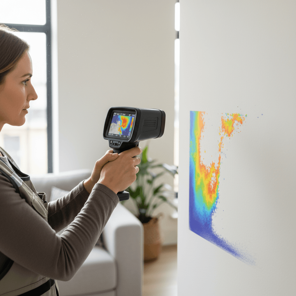 Energy assessor using thermal camera to detect heat loss in a home