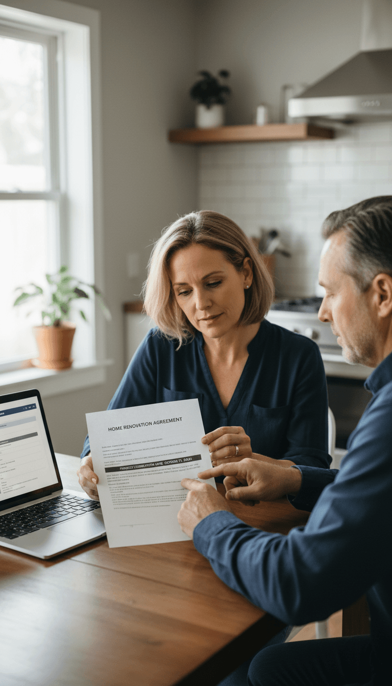 Consultant and homeowner reviewing program approval documents