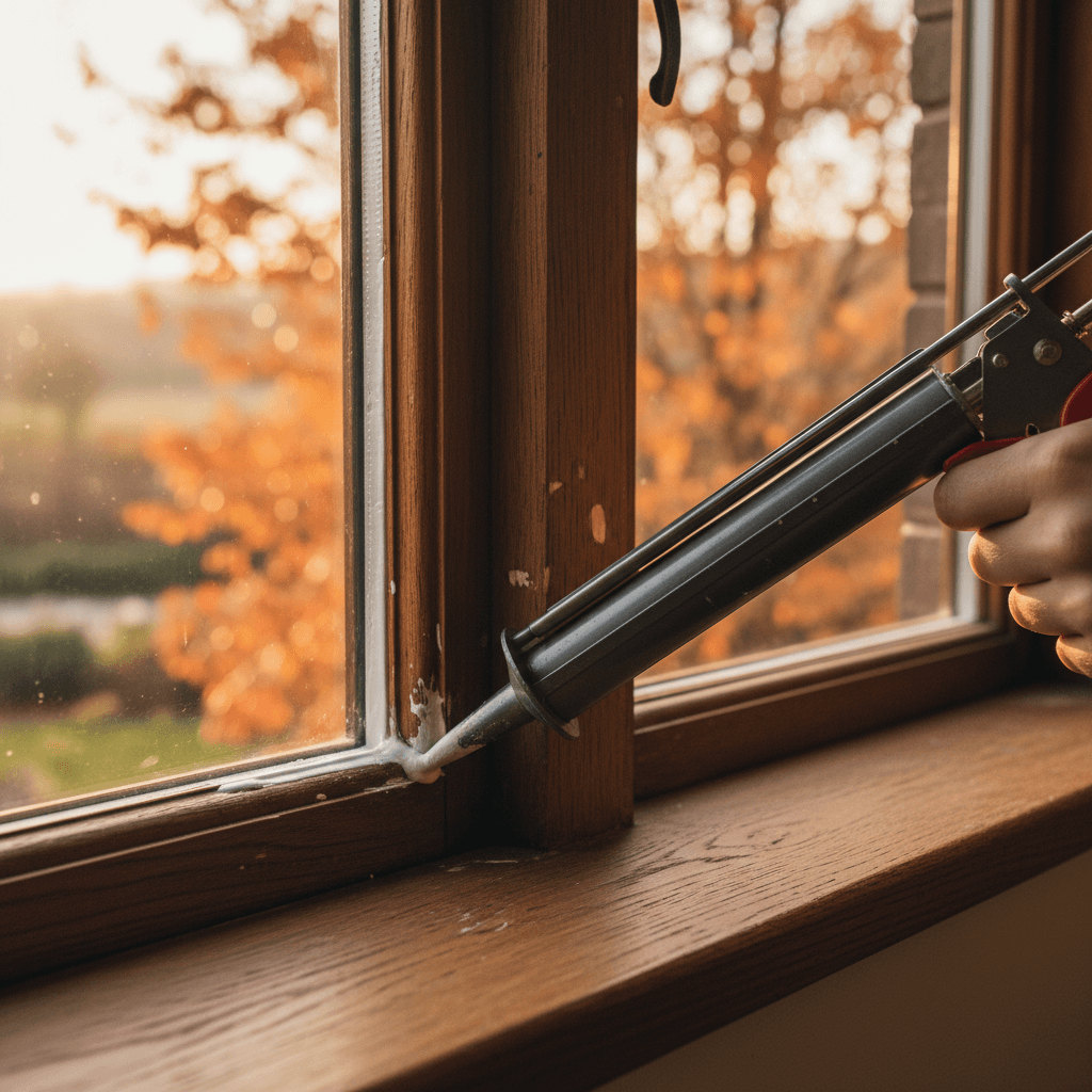 Close-up of sealant being applied to a window frame