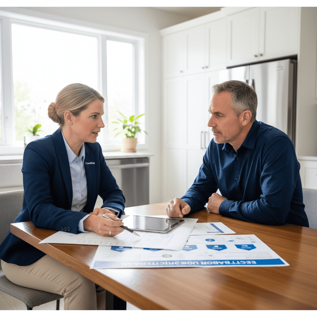 ClearVolt consultant meeting with homeowner to discuss electrification upgrade plan
