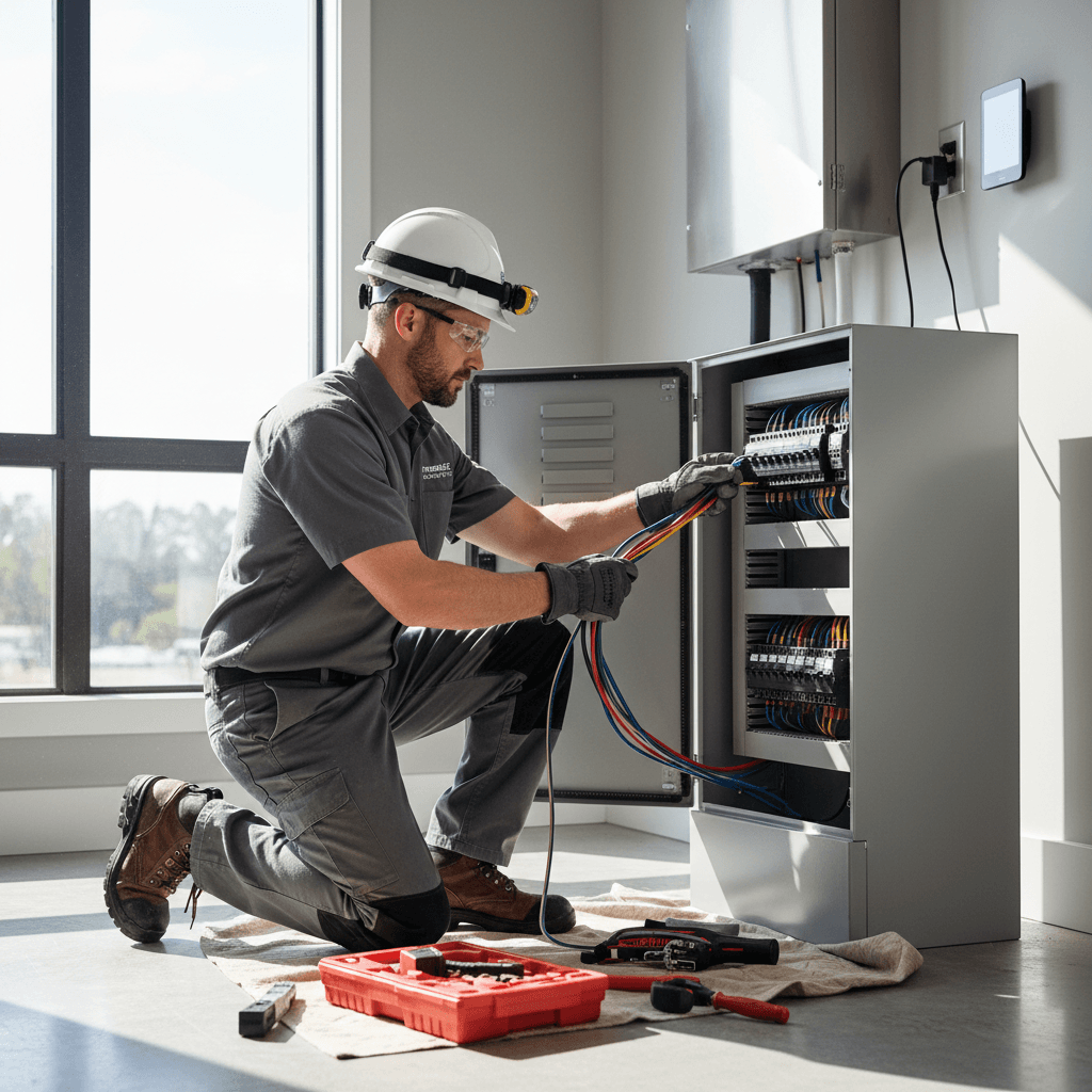Electrician upgrading residential electrical panel