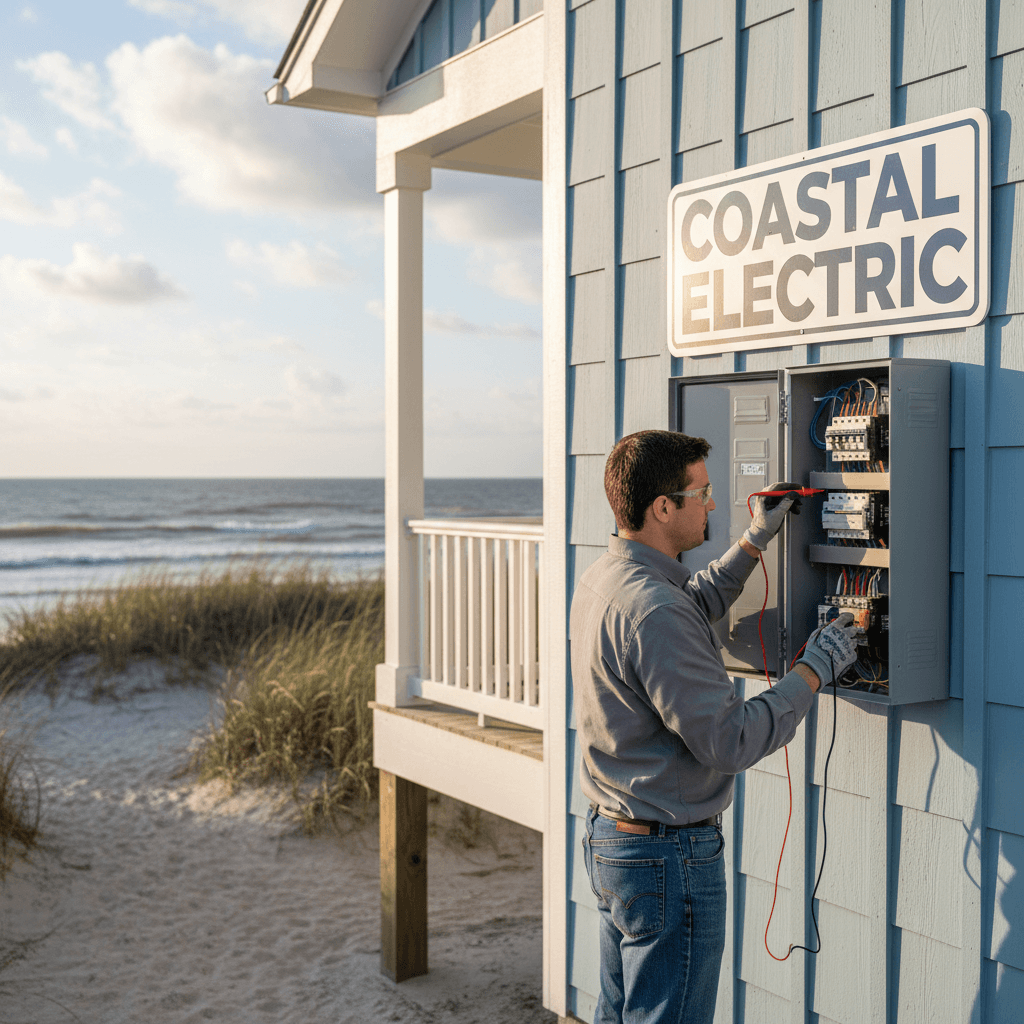 Coastal home with electrical panel inspected by technician