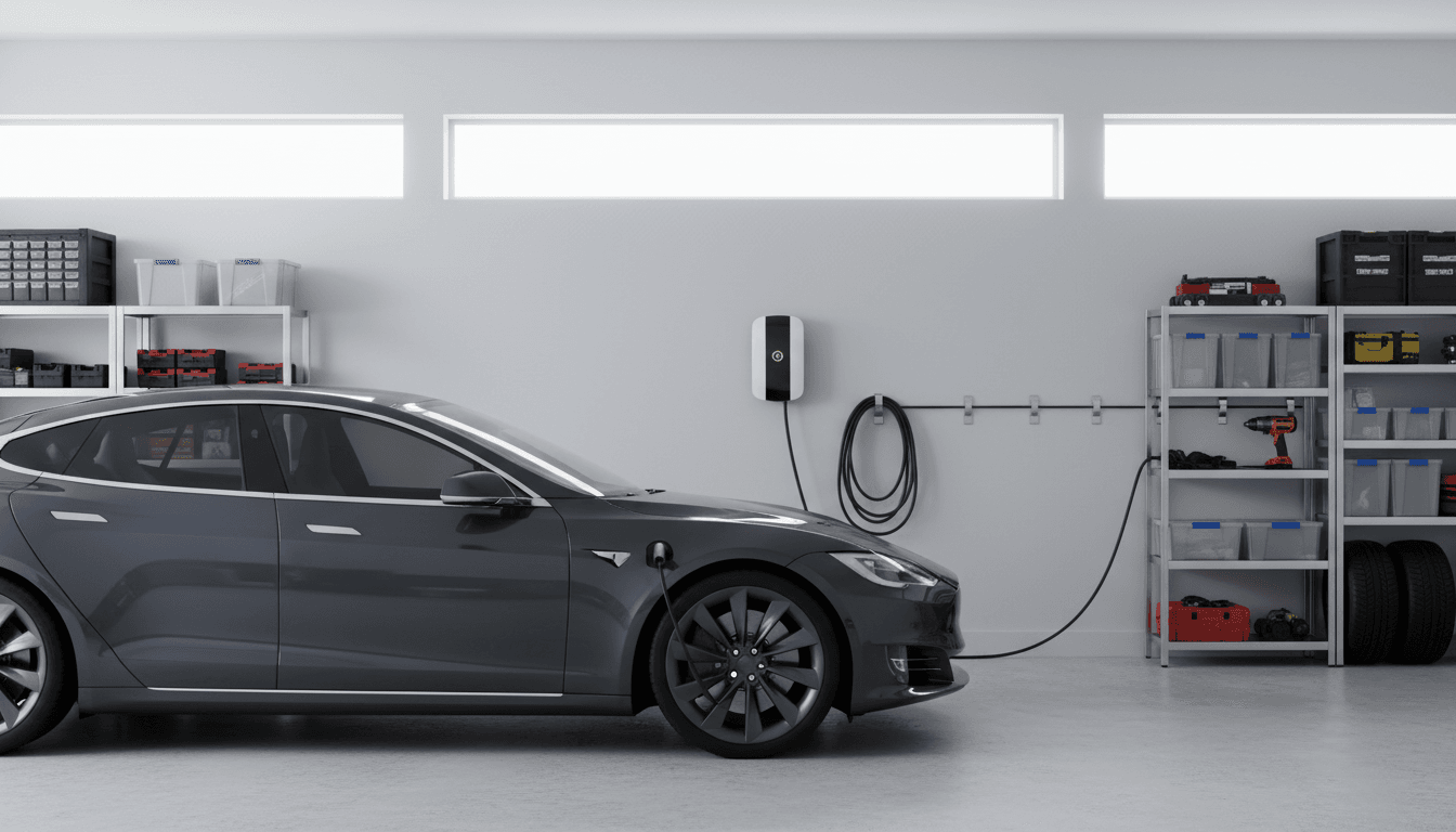 Level 2 EV charger installed in a residential garage